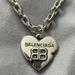 Balenciaga BB Broken Heart Pendant Necklace Stainless Steel 23” Adjustable
